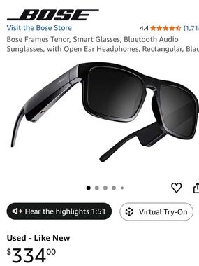 Bose TENOR Black Bluetooth Audio Sunglasses